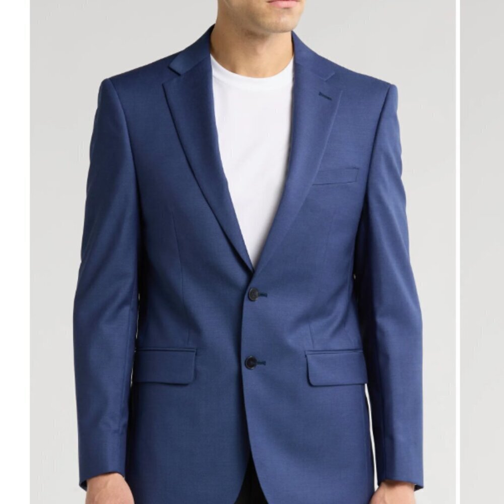 Calvin Klein Solid Blue 100% Wool Suit Suit Jacket Sport Coat 38R